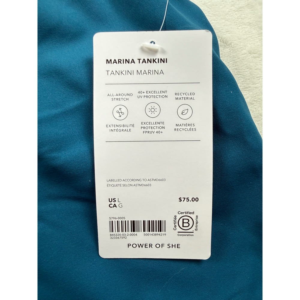 Athleta Marina Tankini Swim Top Teal Blue High Neck Recycled UPF 40+ Large NEW - Picture 2 of 8